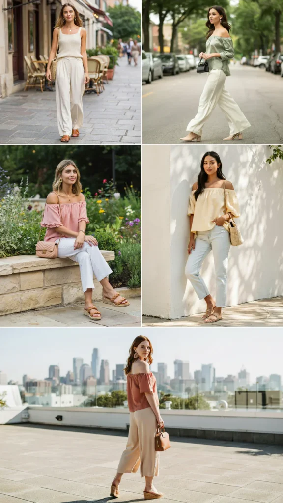 Off-Shoulder Top with Flowy Pants