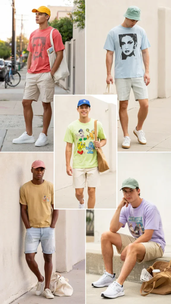 Colorful Graphic Tee with Light Shorts
