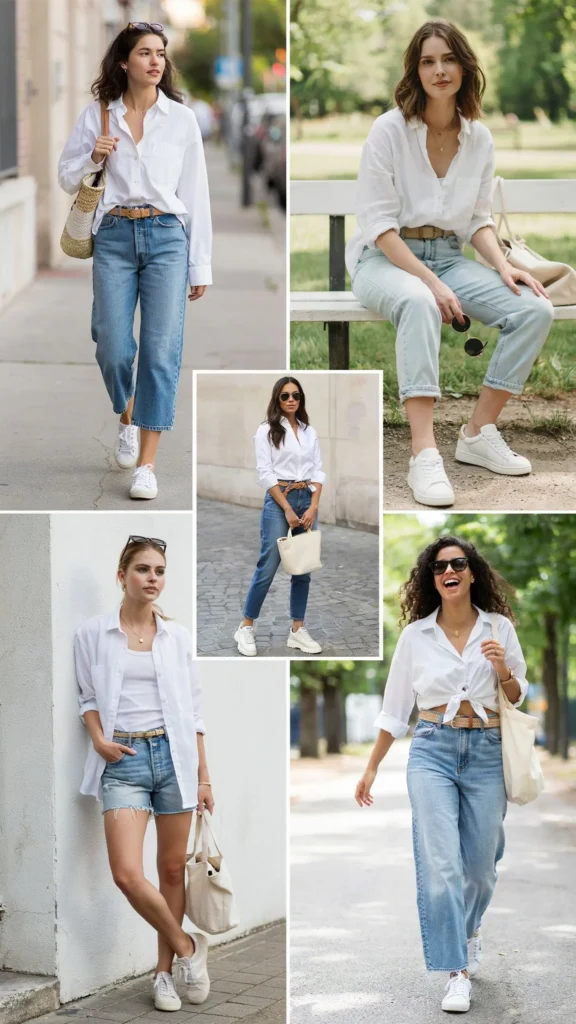 White Shirt with Denim Bermuda Shorts