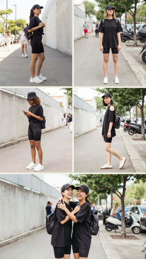Oversized Black T-Shirt with Biker Shorts