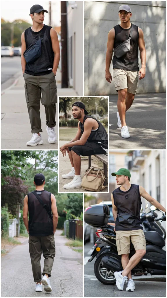 Black Mesh Jersey with Cargo Shorts