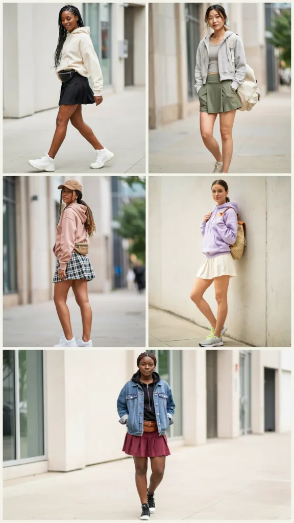 Sporty Skirt with Hoodie and Sneakers