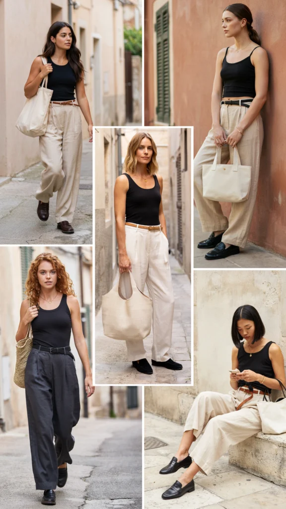 White Tank Top with Black Midi Skirt