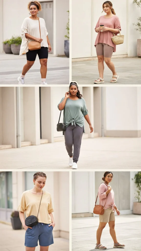 Plus-Size Tunic Top with Stretch Shorts