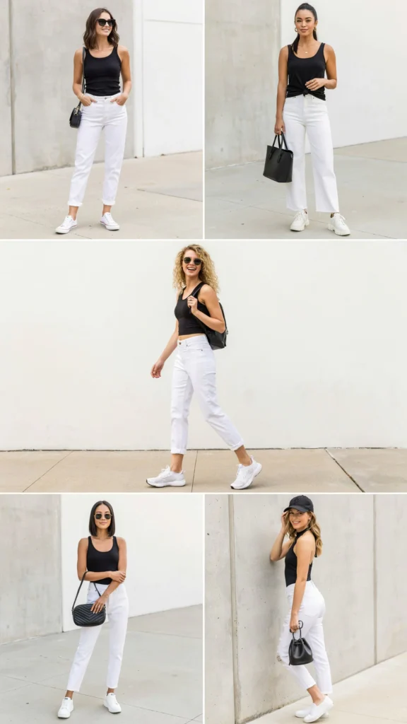 20. Chic Black Tank with White Jeans