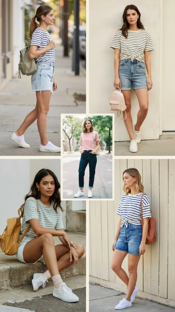 Striped T-Shirt with Denim Shorts