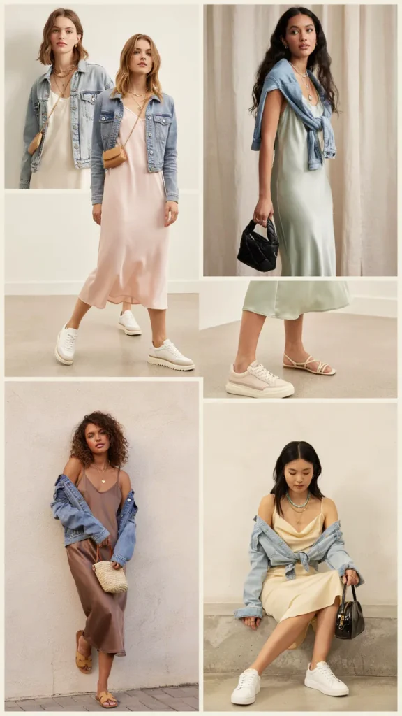 Slip Dress with Light Denim Jacket