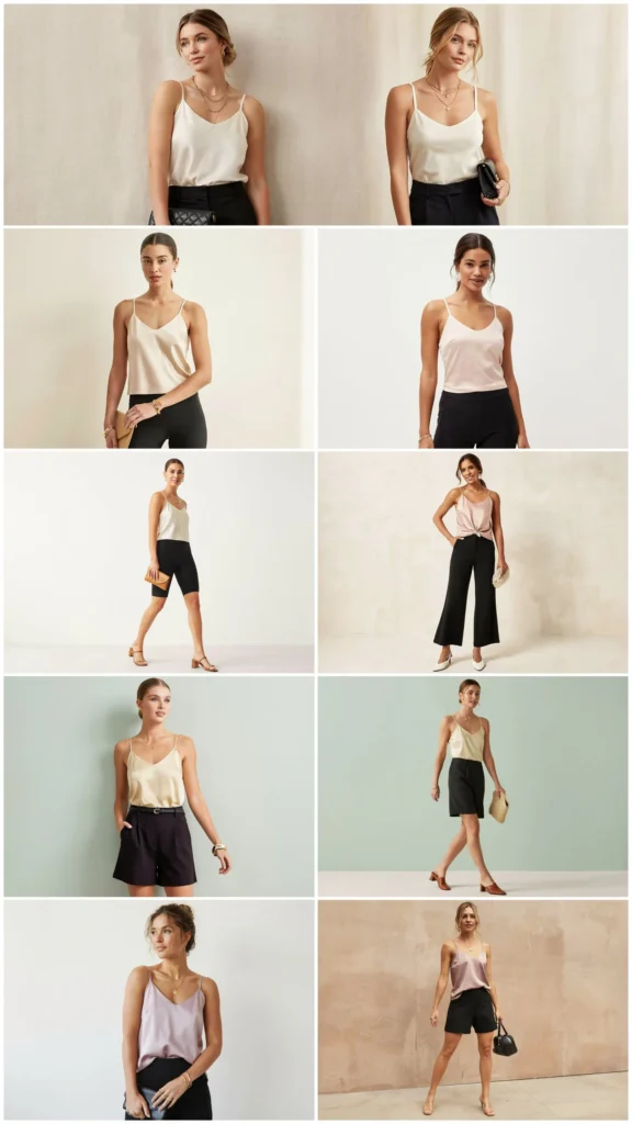 Satin Cami with Black Shorts