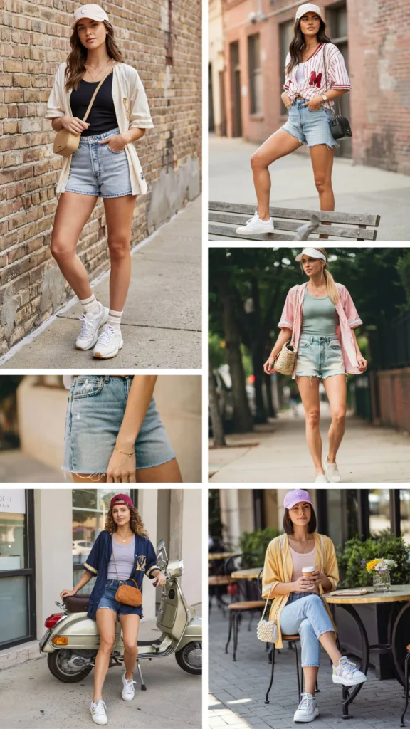 Baseball Jersey with Denim Shorts