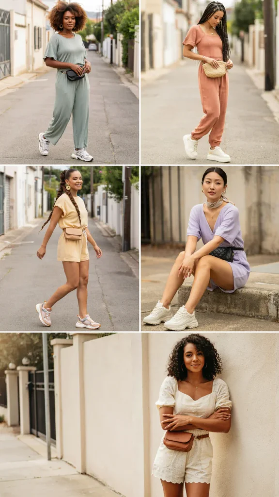 Plus-Size Friendly Romper with Chunky Sneakers