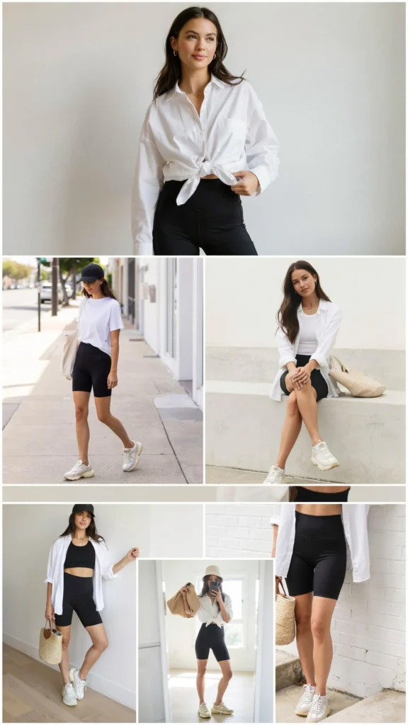 Oversized White Shirt with Biker Shorts