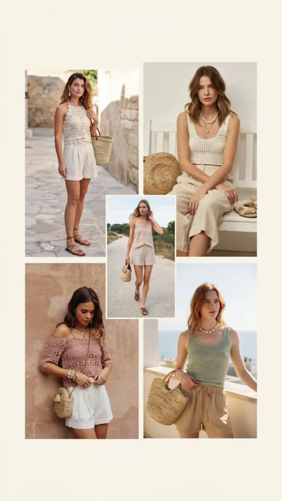 Crochet Top with Linen Shorts