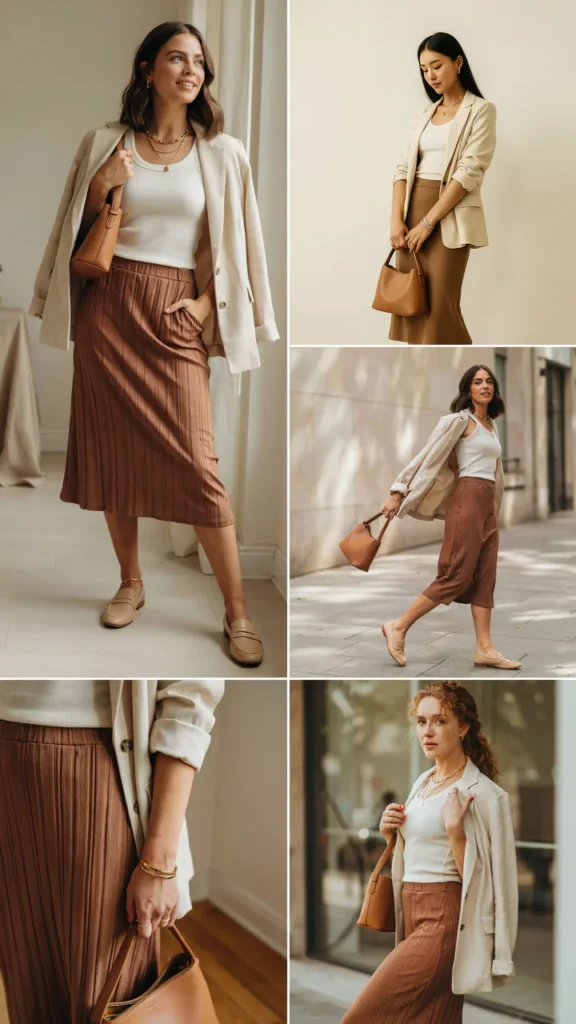 Neutral Tank Top with a Brown Skirt
