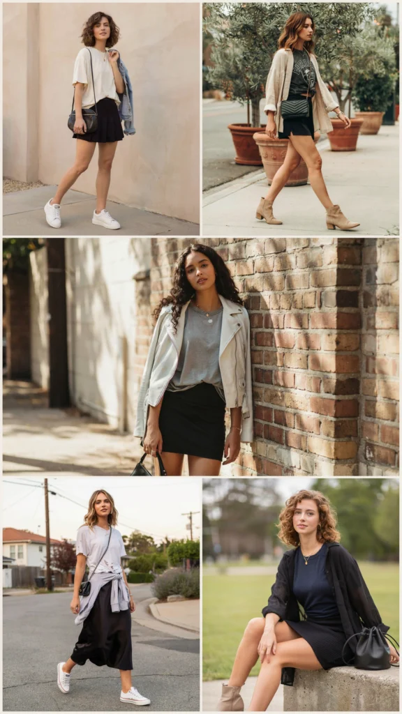 Date-Night Baseball Tee with Black Skirt