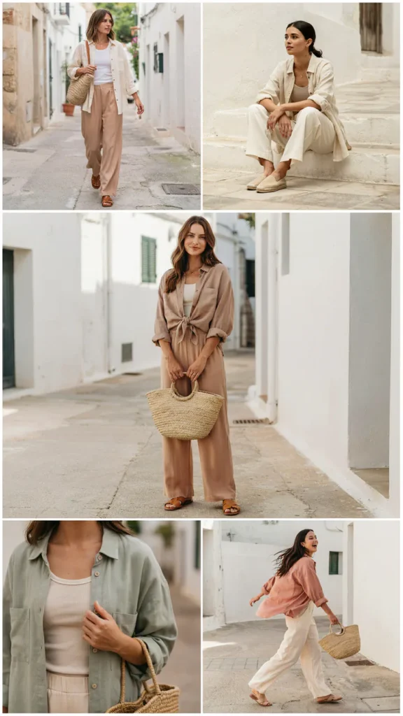 Linen Button Shirt with Wide-Leg Pants