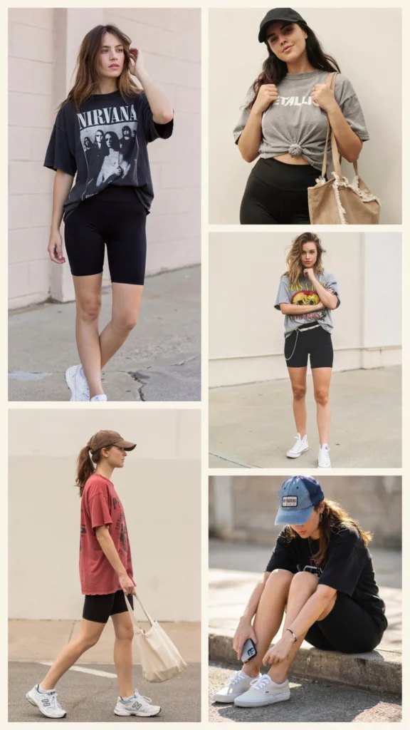Oversized Band T-Shirt with Biker Shorts