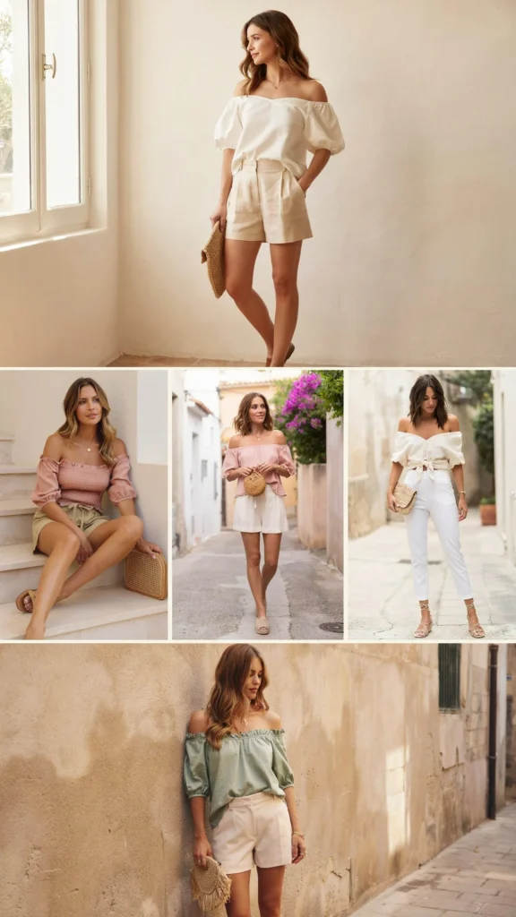 Off-Shoulder Top with High-Waisted Shorts