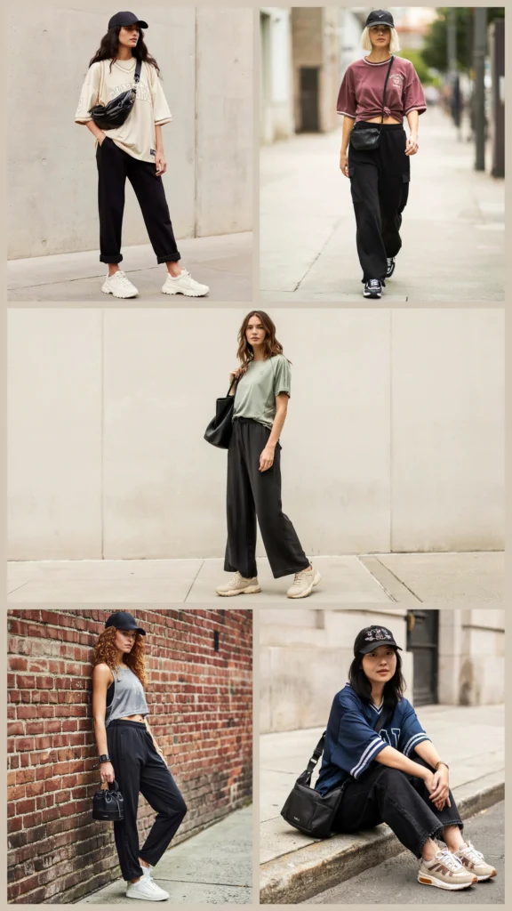 Jersey Top with Black Wide-Leg Pants