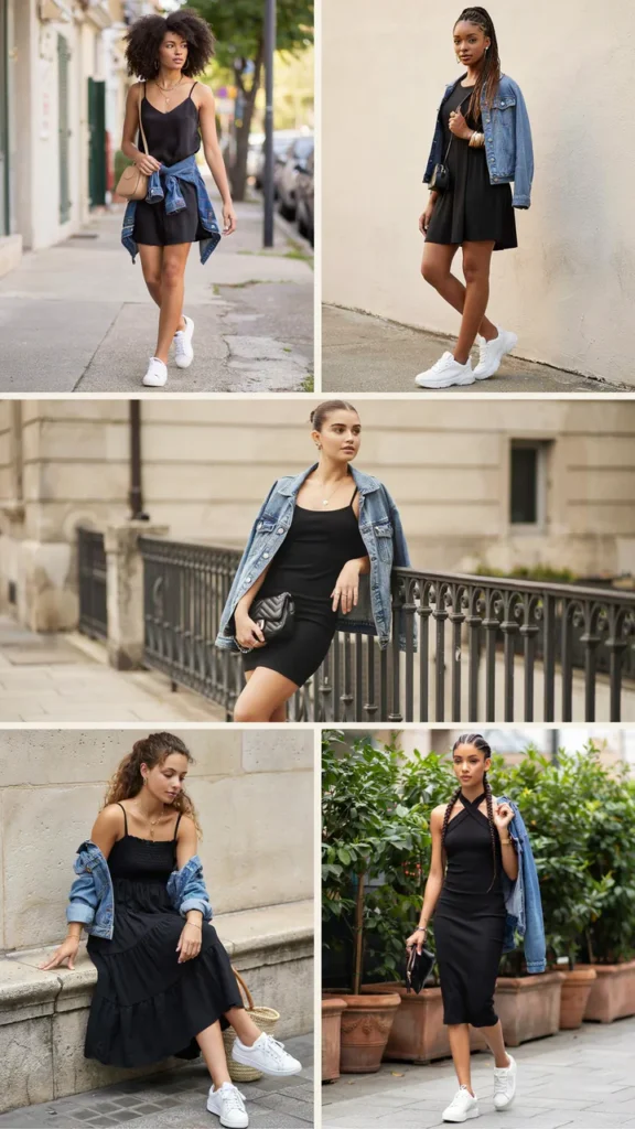 Simple Black Dress with Sneakers
