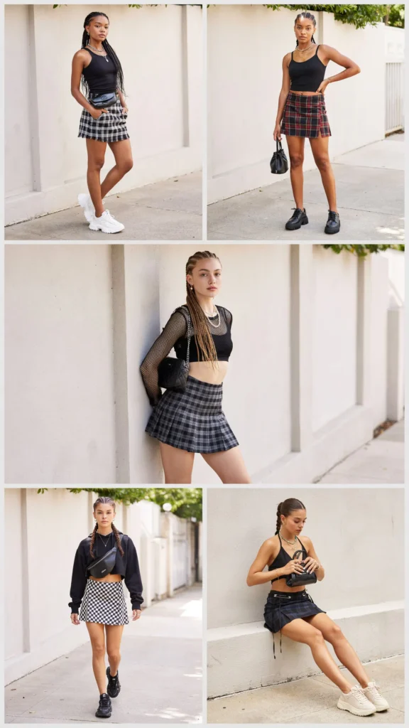 Plaid Skirt with Black Crop Top
