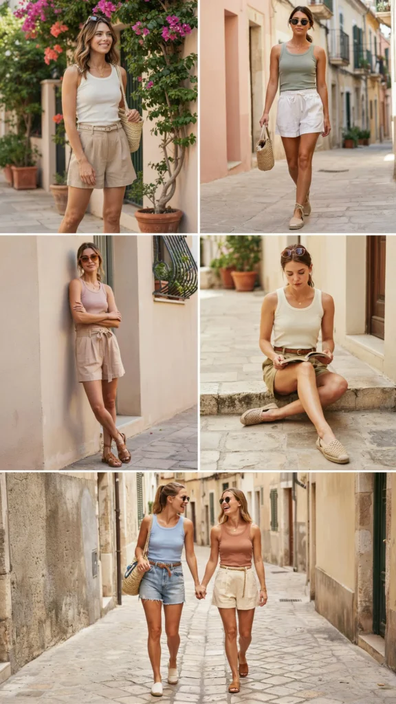 Ribbed Tank with Paperbag Shorts