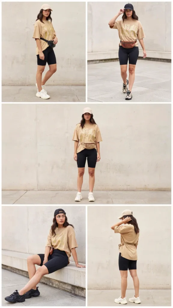 Gold Graphic T-Shirt with Biker Shorts