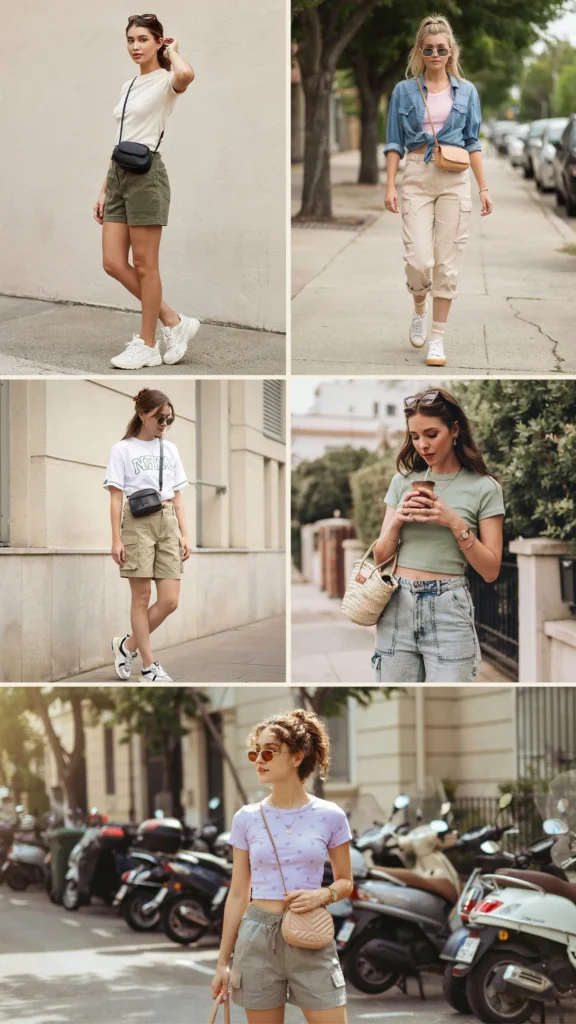 Cropped Tee with Cargo Shorts