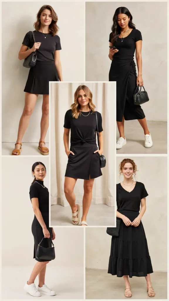 Date-Night Black Skirt with Fitted Tee