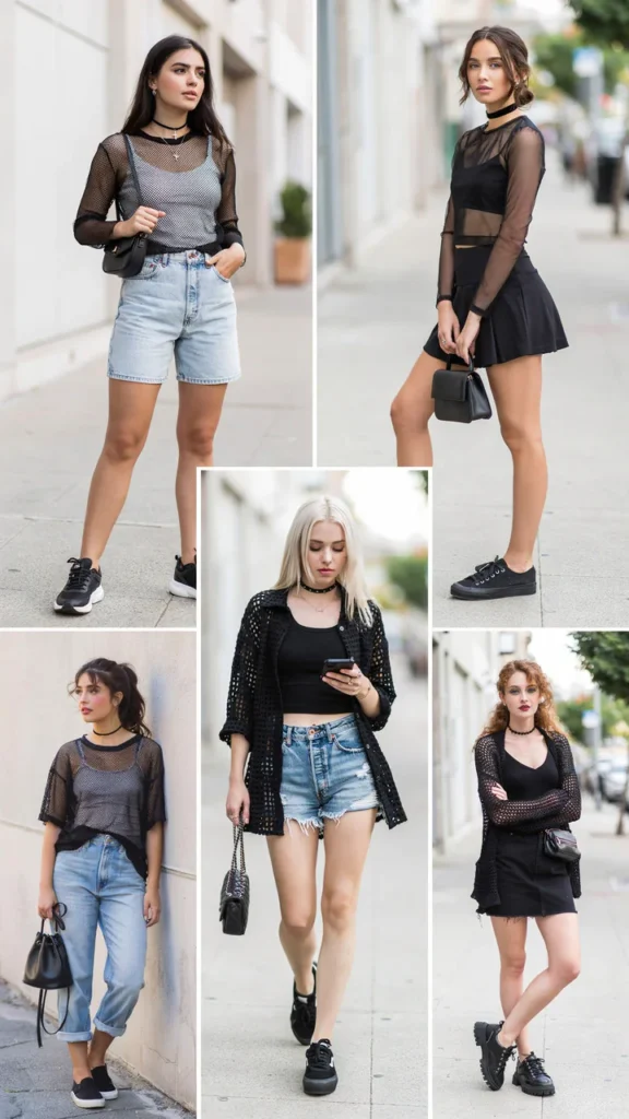 Black Mesh Top Over a Tank Top