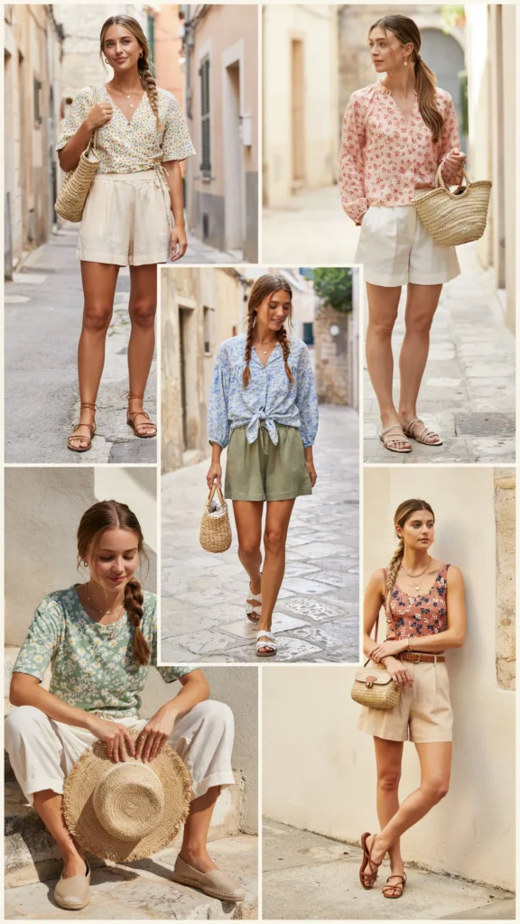Floral Top with Linen Shorts