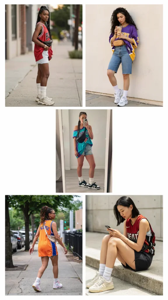 Oversized Basketball Jersey with Denim Shorts
