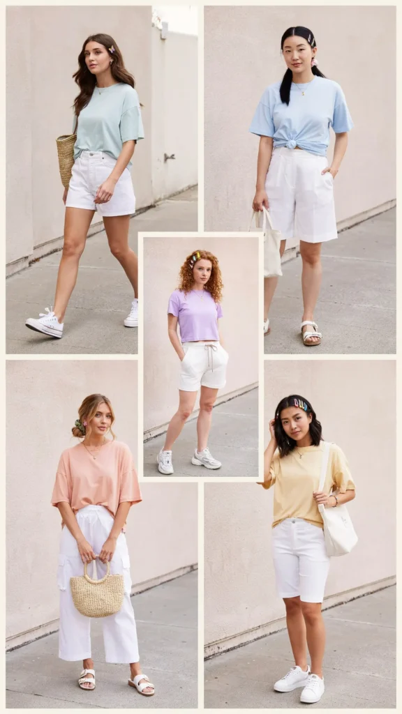Pastel Tee with White Shorts