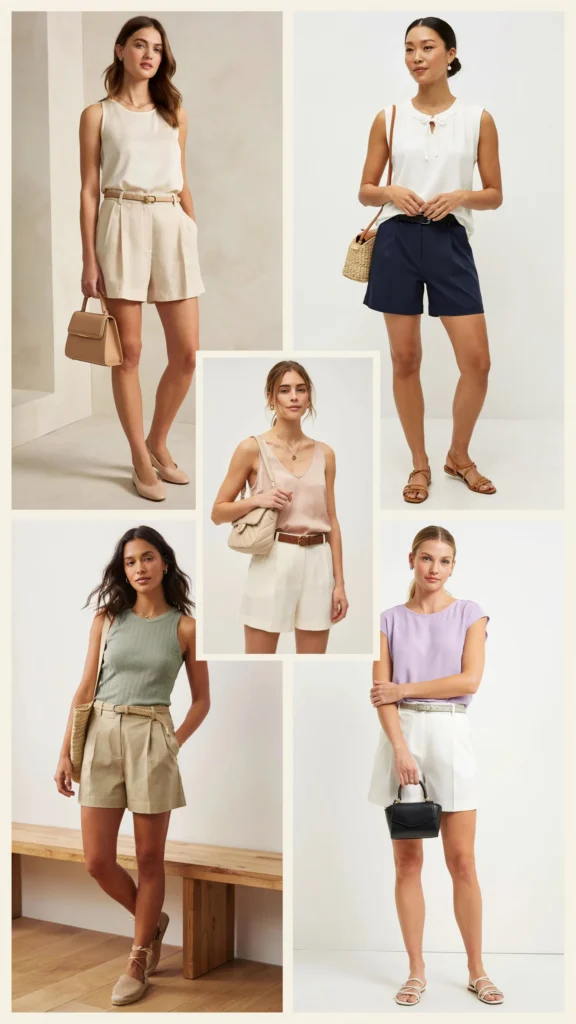 Sleeveless Blouse with Pleated Shorts