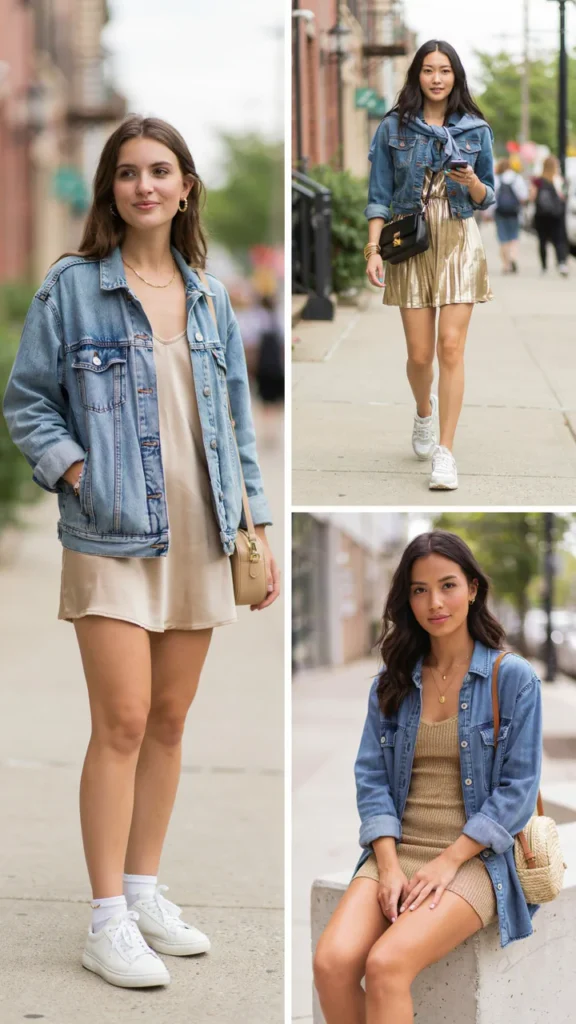 Gold Mini Dress with Sneakers