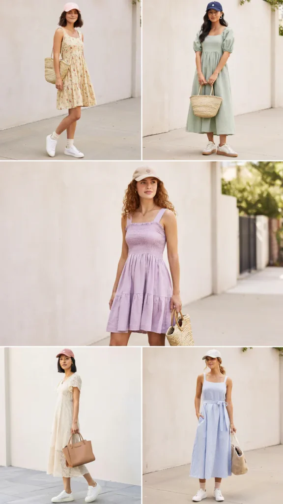 Cute Sundress with Sneakers and Cap