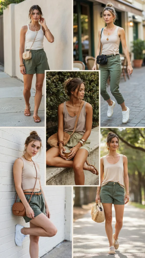 Neutral Tank with Olive Shorts