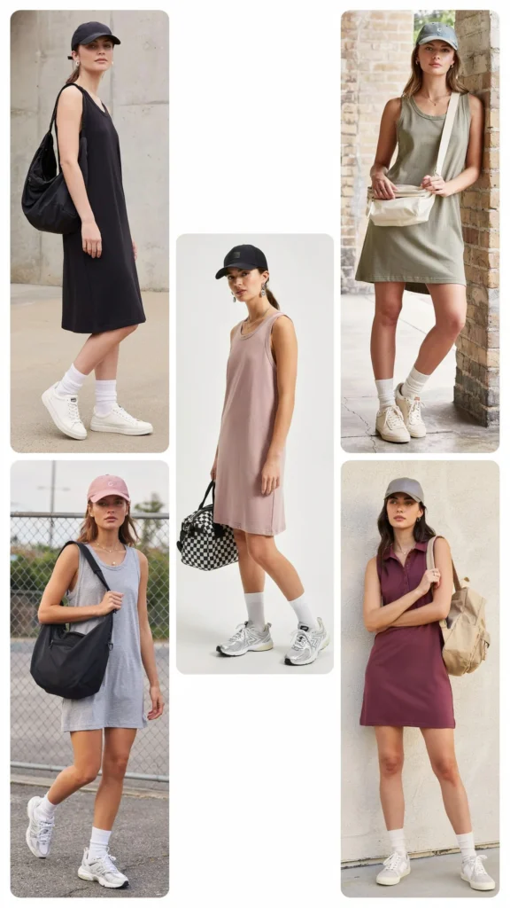 Sleeveless Jersey Dress with Sneakers