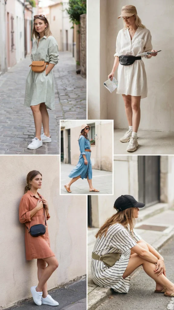 Casual Shirt Dress with Belt Bag