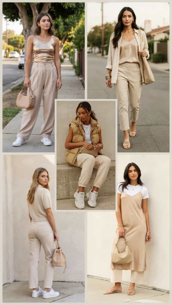 Gold Neutral Outfit with Beige Pants