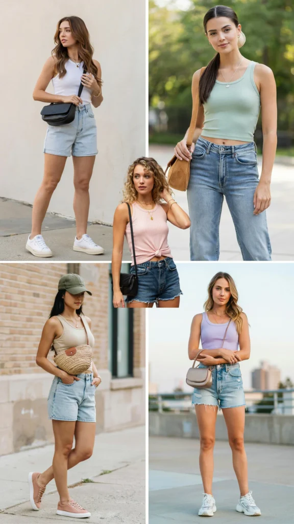 Tank Top with Denim Shorts and Sneakers
