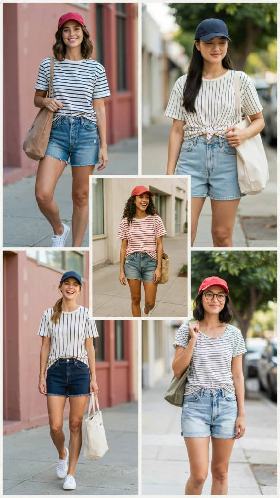 Striped Tee with Denim Cutoffs