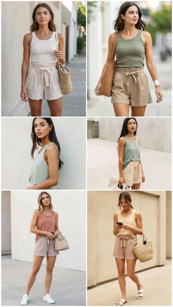  Loose Tank Top with Paperbag Shorts