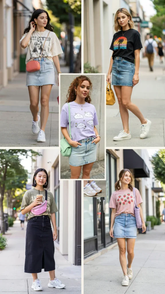 Denim Mini Skirt with Graphic Tee