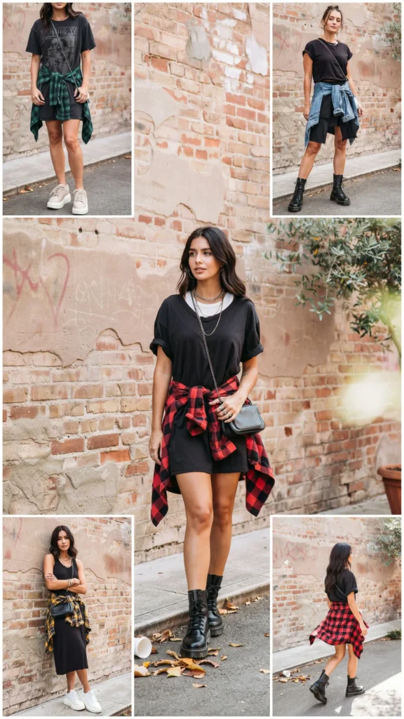 Black Tee Dress with Combat Boots