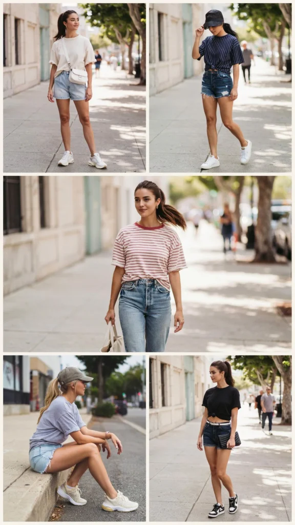 Baseball Tee with Denim Shorts
