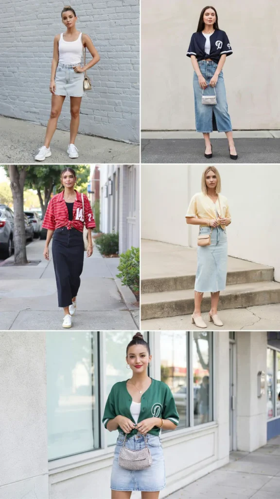 Denim Skirt with a Baseball Jersey