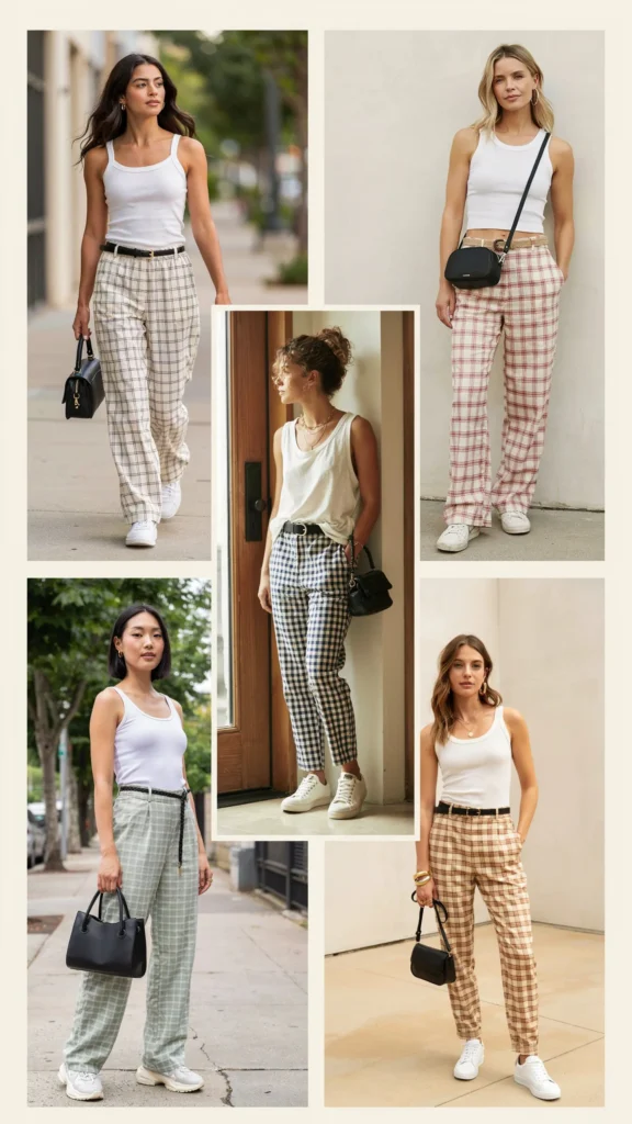 White Tank with Plaid Pants