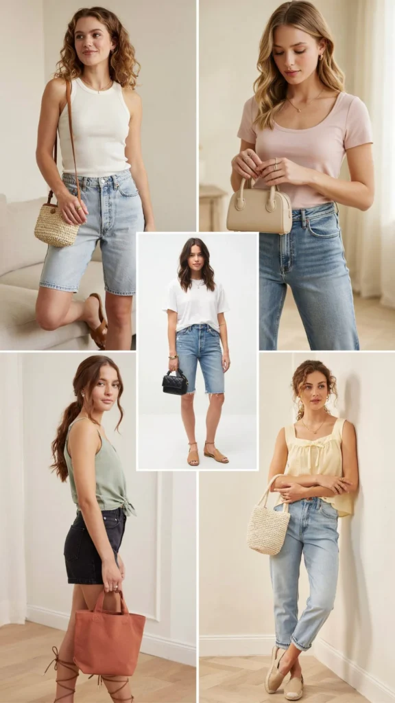Sleeveless Blouse with Denim Shorts