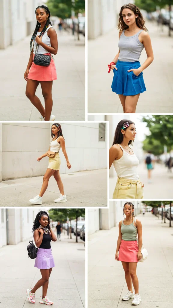 Colorful Mini Skirt with a Plain Tank Top