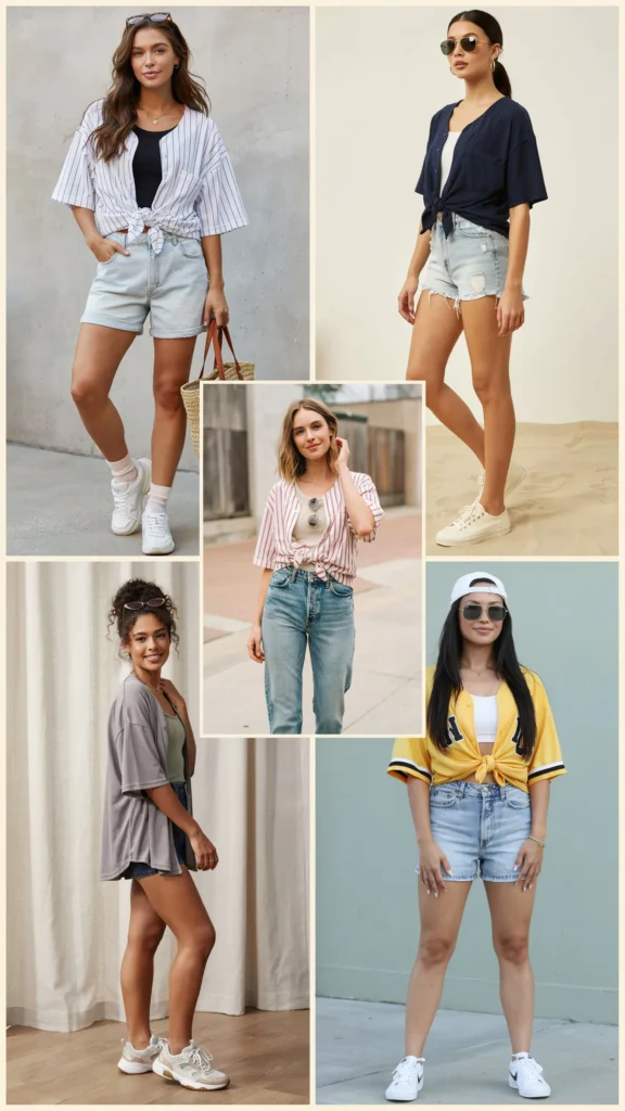 3. Oversized Baseball Jersey with Denim Shorts